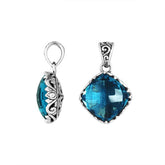 Handcrafted Sterling Silver London Blue Topaz Quartz Cushion Pendant With Balinese Filigree Design.